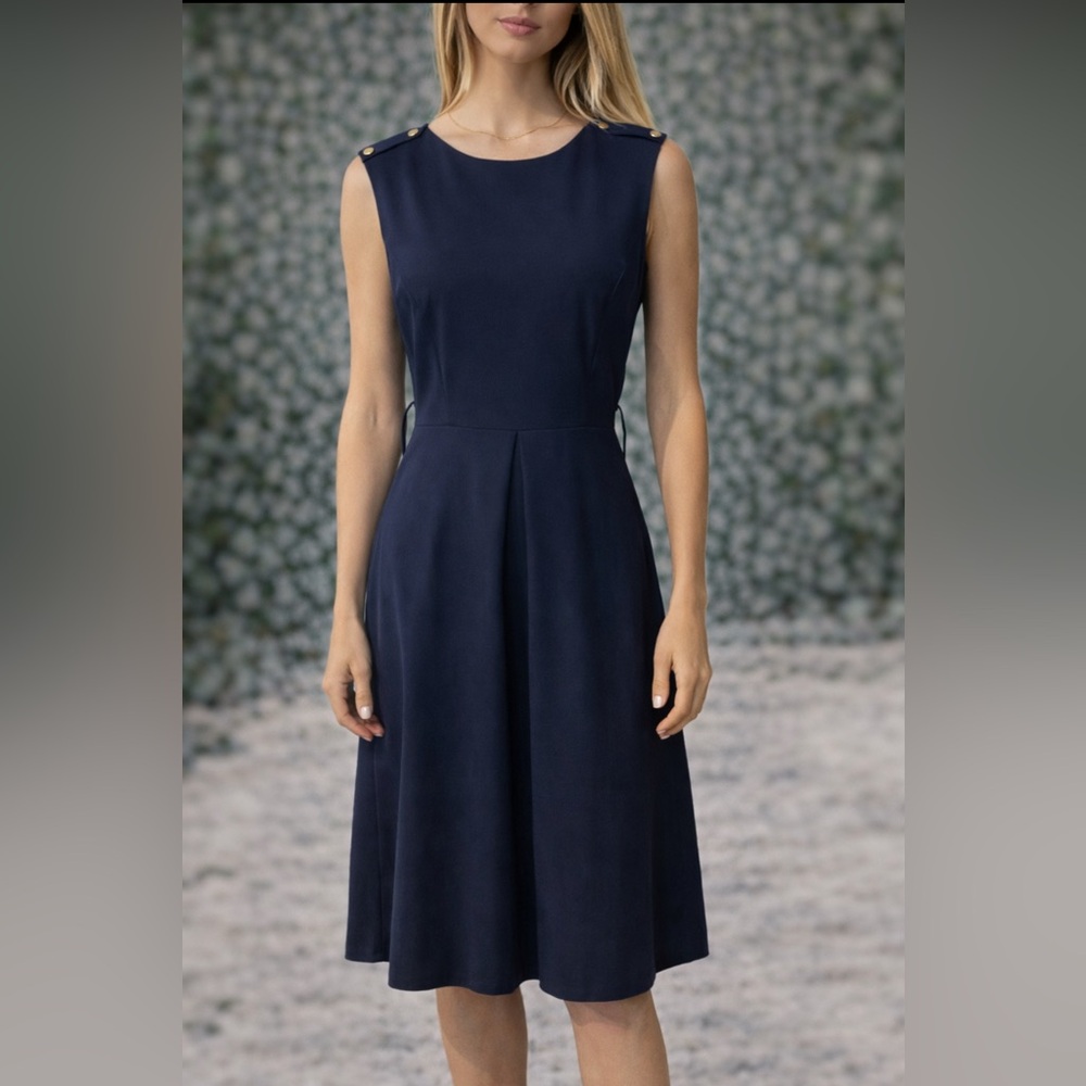 Tyler Boe A Line Dress 4 Navy Blue Sleevless Stretch Career Church Washable